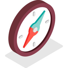 Isometric Compass With Red And Teal Needle For Navigation And Travel In A Simple Style