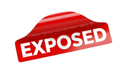 Exposed" word on a red glossy curved sticker label.