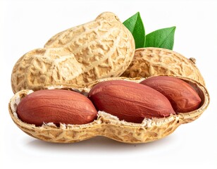 Dried peanuts in peel closeup isolated on white background
