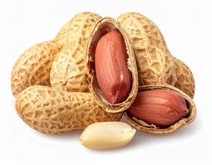 Dried peanuts in peel closeup isolated on white background
