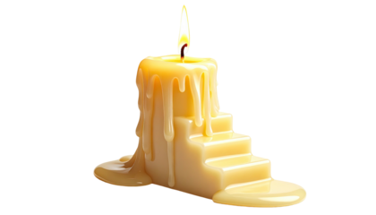 Digitally created illustration of a candle with wax dripping over steps, lit with a flame