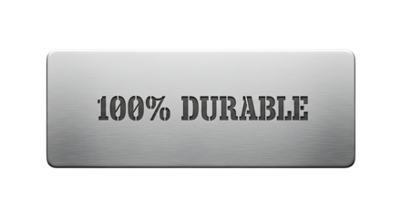 Brushed metal plate features '100% durable' message.
