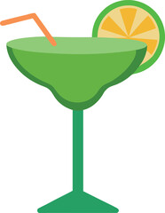 Green Margarita Cocktail Illustration with Straw and Citrus Garnish for Summer Party Design