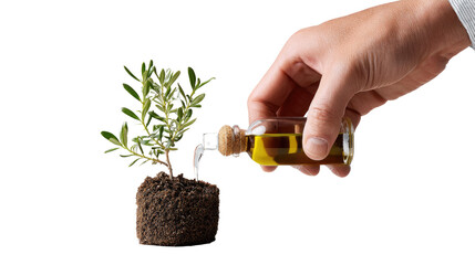 Nourishing Growth: A nurturing hand carefully waters a small sapling, symbolizing new beginnings, sustainability, and the vital role of care in fostering life.