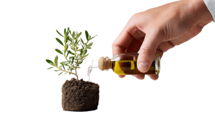 Nourishing Growth: A nurturing hand carefully waters a small sapling, symbolizing new beginnings, sustainability, and the vital role of care in fostering life.