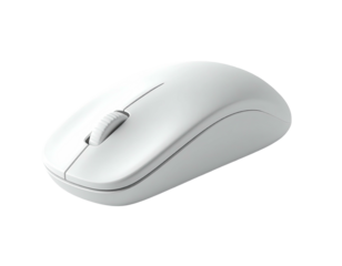 Pristine, white, ergonomic computer mouse isolated on black background, showcasing its curved design
