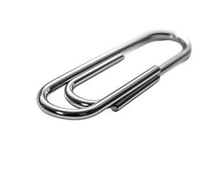 A close-up shot of a glossy, metallic paper clip against a stark black background