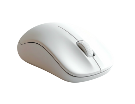 A sleek, modern, white, wireless, computer mouse. Simple design for ergonomic ease and precision control