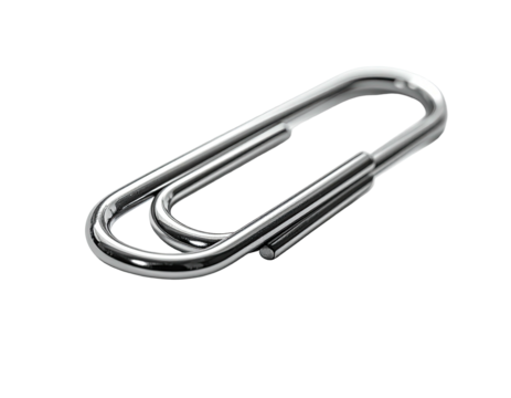 A close-up shot of a glossy, metallic paper clip against a stark black background