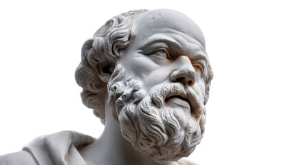 Ancient Wisdom in Stone: A close-up view of a classical marble bust, capturing the stoic gaze and timeless wisdom of an ancient philosopher. 