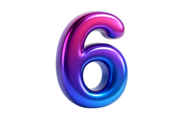 The numeral 6 in a shiny balloon-like font, an isolated graphic for a sixth birthday party, a sixth anniversary, or a list of six items