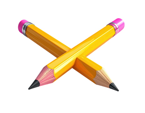 Two yellow pencils, each with a pink eraser, crossed at the middle, on a black background