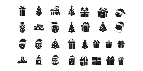 gift giftbox box set collection pack bundle black shape icon silhouette vector flat illustration design on white background