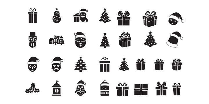 gift giftbox box set collection pack bundle black shape icon silhouette vector flat illustration design on white background