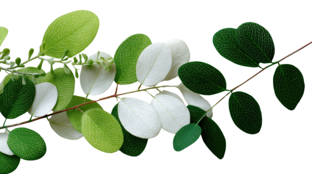 Greenery Elegance: Close-up of elegant branches with a mix of green and white leaves showcasing the subtle beauty of nature's design.