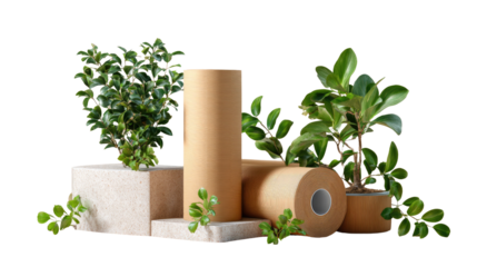 Eco-friendly Packaging: Showcasing sustainable packaging materials paired with vibrant greenery, symbolizing eco-consciousness and responsible consumption. 