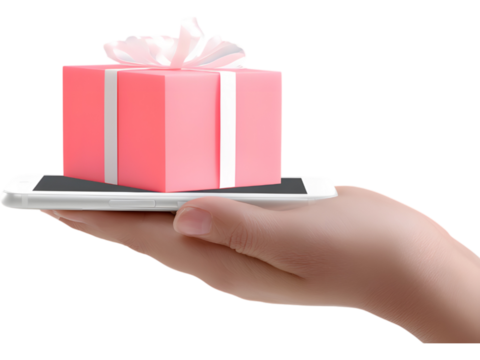 Female hand holding small pink gift box isolated on white background, symbolizing love, giving, and celebration.