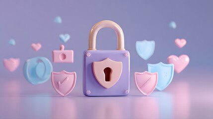 Stylized digital rendering illustrates concepts of digital security and personal data protection with pastel elements