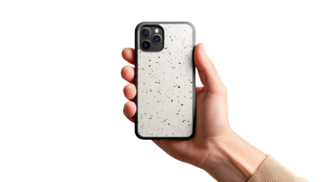 The Hand holding cellphone: A hand presents a modern cellphone, showcasing its sleek design and advanced features, emphasizing the intersection of technology and personal connectivity.