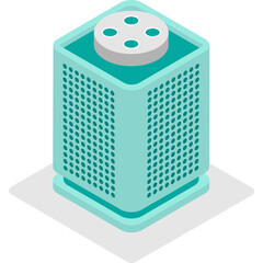 Isometric Teal Skyscraper Building with White Top and Light Grey Base on Transparent Background and Subtle Shadow