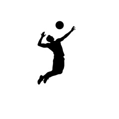 Silhouette of a male volleyball player jumping to spike the ball during a game