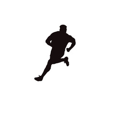 Silhouette of a male athlete running with determination on a white background