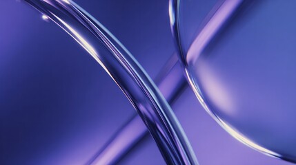 Smooth, flowing ribbons of translucent material curve across a deep violet background.