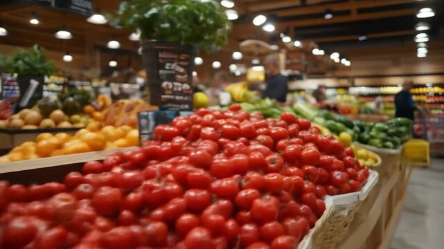 Fresh produce display in grocery store vibrant fruits and vegetables healthy eating selection