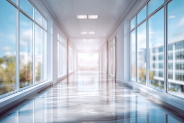 Fototapeta premium Light blurred background. blur health center an office or medical institution with panoramic windows and a perspective.