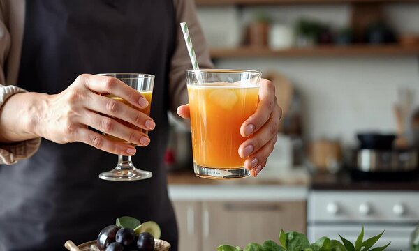 Muslim Home Owner Serving Her Guests with a Glass of Drink