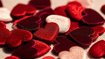 Red heart confetti for a romantic valentine day celebration, a scatter of valentine heart shapes