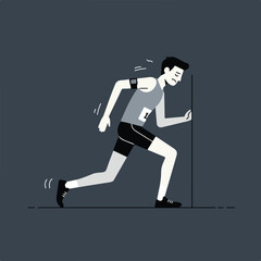 Vector illustration of a runner near a wall, head lowered, possibly exhausted. Uses a simple flat design with minimal details