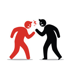 Symbolic image featuring two simplistic figures facing off, displaying anger and a clash between them