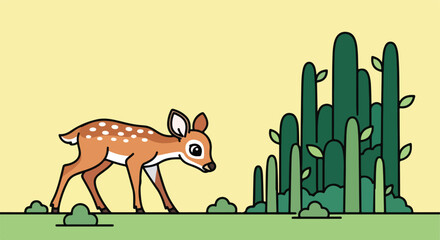 Deer looking at stylized green plants