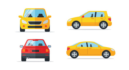 Colorful cartoon cars in various views a simple automotive illustration