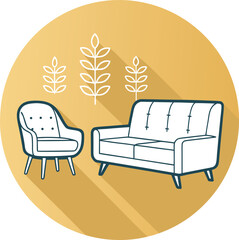 Abstract furniture logo design concept. Symbol and icon of chairs, sofa, tables, and home furnishings	
