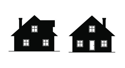 Simple black and white illustration of two gable roof houses side by side