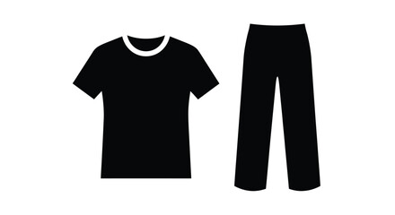 Simple black and white illustration of a t shirt and trousers