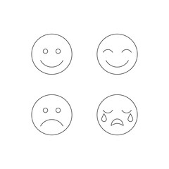 Set of Four Outline Mood Emoticon Face Icons Bundle
