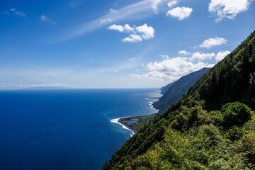 São Jorge island landscapes, Azores archipelago, travel and explore Portugal.