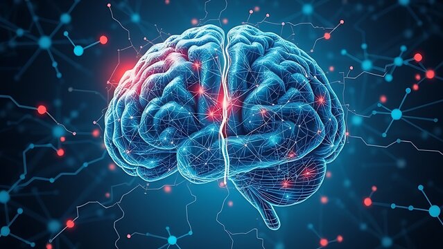 A fractured digital brain puzzle with biological neurons slipping through, illustrating AI limitations.