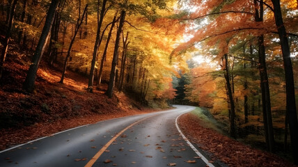 Fototapeta premium Beautiful autumn scenic drive road trip fall foliage landscape photography background wallpaper image free stock