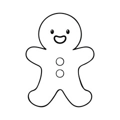 Simple outline of a smiling gingerbread man cookie.