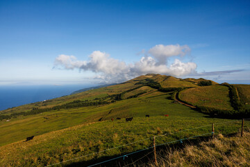 São Jorge island landscapes, Azores archipelago, travel and explore Portugal.