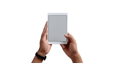 Digital Interface interaction: A close-up shot captures hands expertly interacting with a sleek, white tablet, showcasing the modern fusion of technology and human touch. 