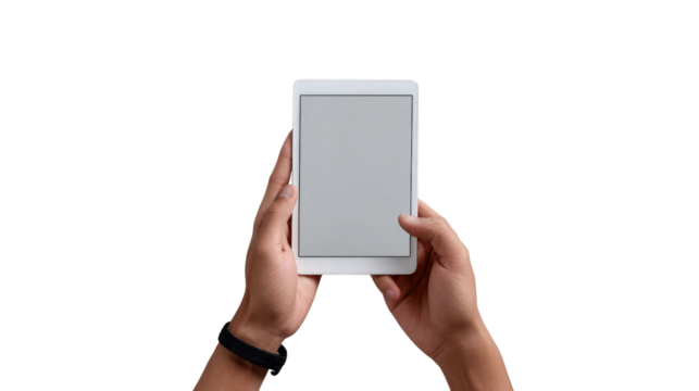 Digital Interface interaction: A close-up shot captures hands expertly interacting with a sleek, white tablet, showcasing the modern fusion of technology and human touch.