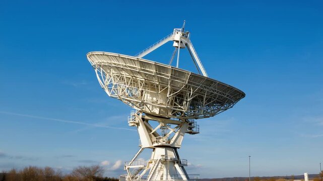 Satellite communication dish under clear blue sky