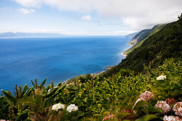 São Jorge island landscapes, Azores archipelago, travel and explore Portugal.