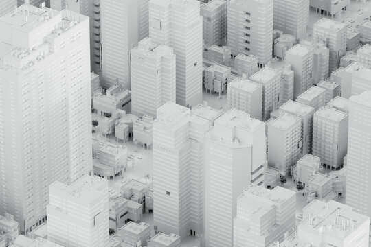 Dense 3D white urban landscape from top-down view