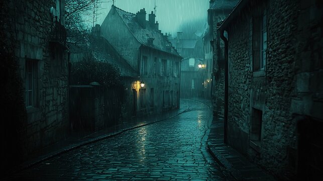 Rainy Night Old Town Street